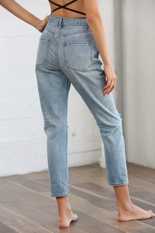 distressed high waisted jeans