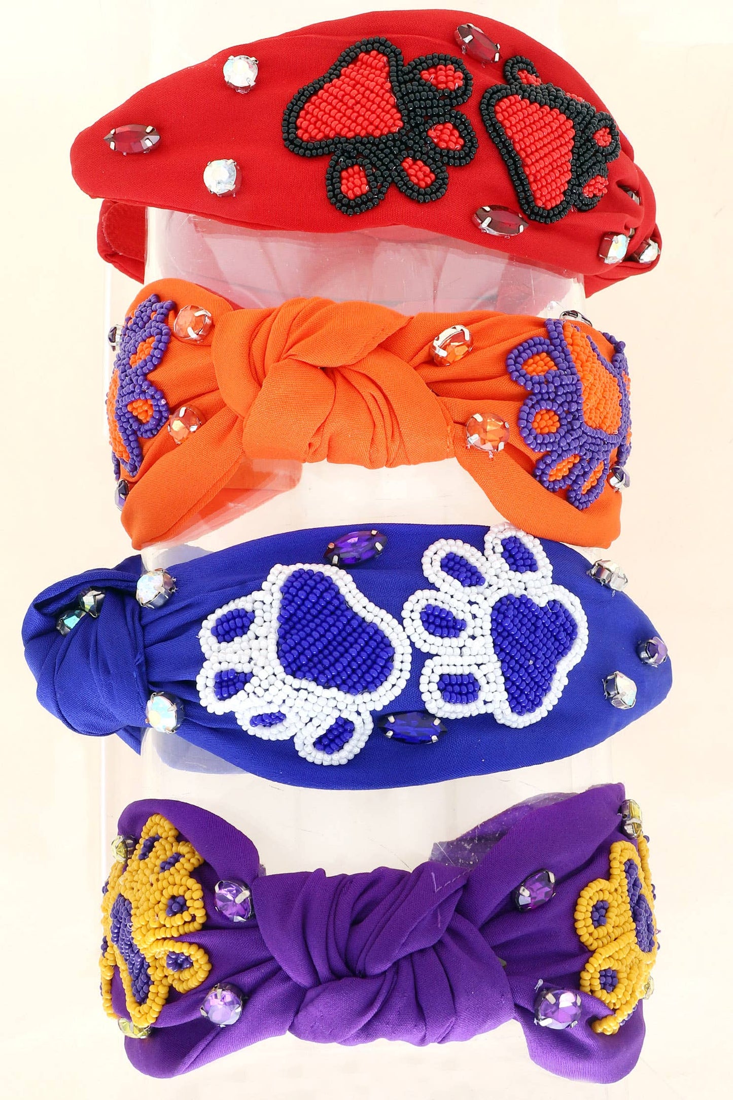 Rhinestone Jeweled Beaded Paw Pattern Knotted Headband