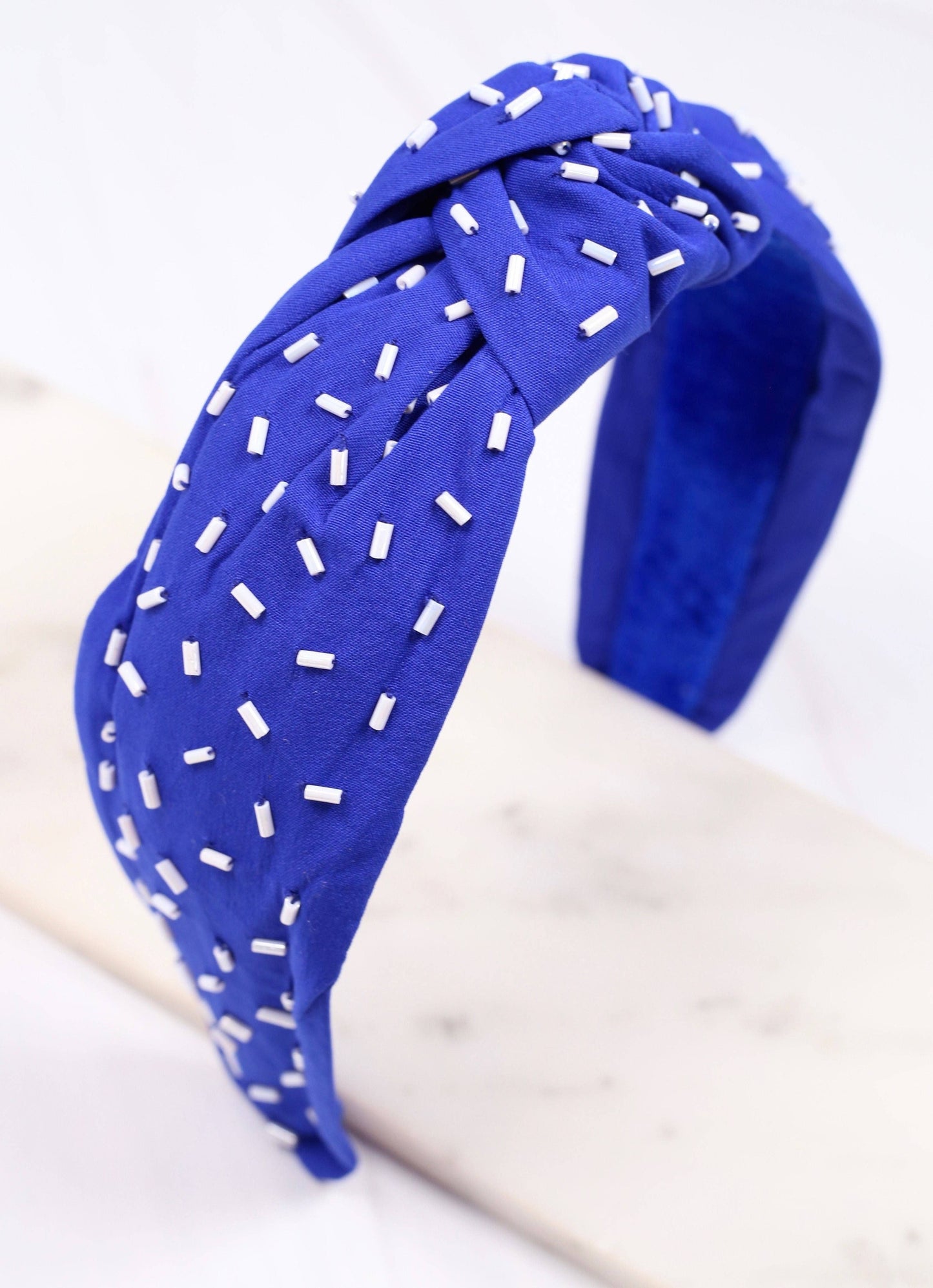 Randall Confetti Bead Headband ROYAL BLUE WHITE