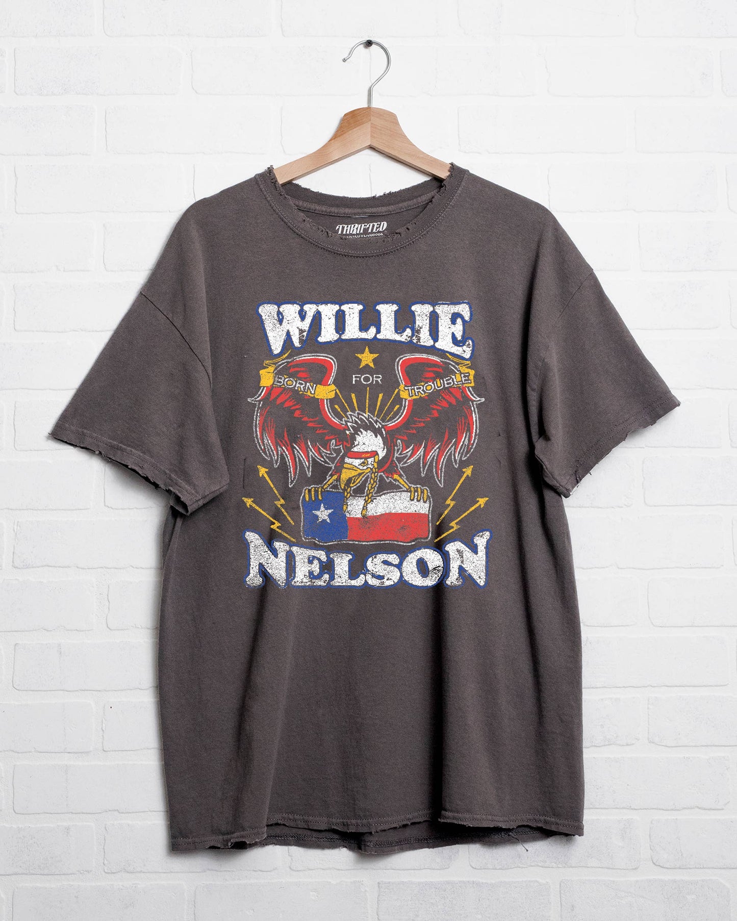 Willie Nelson Born For Trouble Dark Gray Thrifted Tee