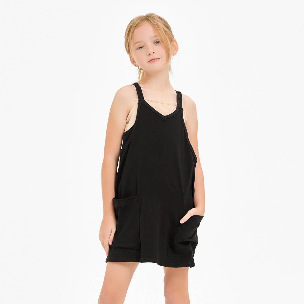 Relaxed Tank Dress with Built-In Romper Lining BLACK