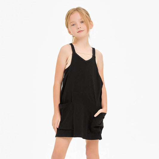 Relaxed Tank Dress with Built-In Romper Lining BLACK