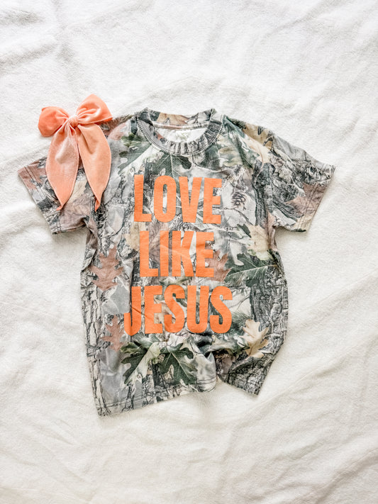 LOVE LIKE JESUS orange camo tee