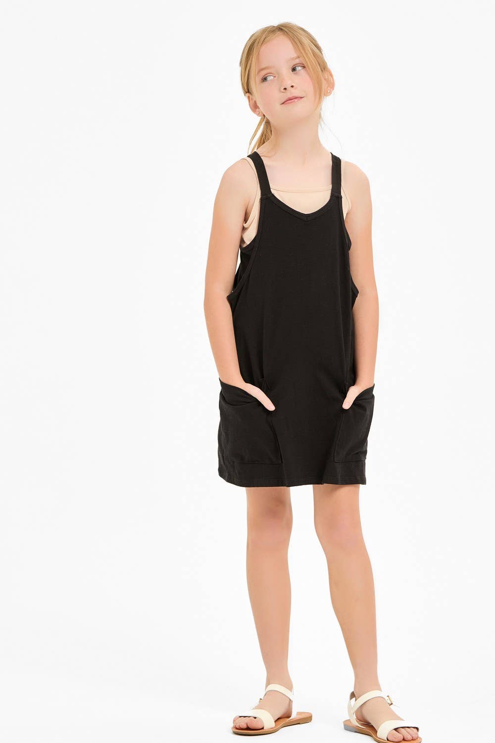 Relaxed Tank Dress with Built-In Romper Lining BLACK