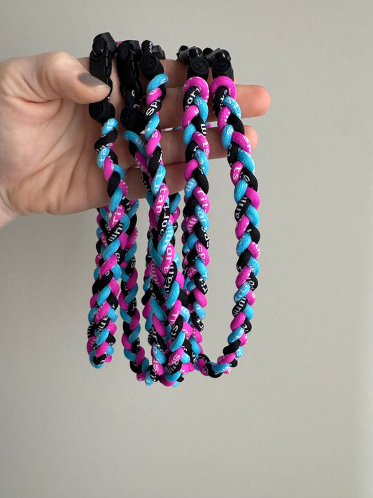 blue/pink braided necklace