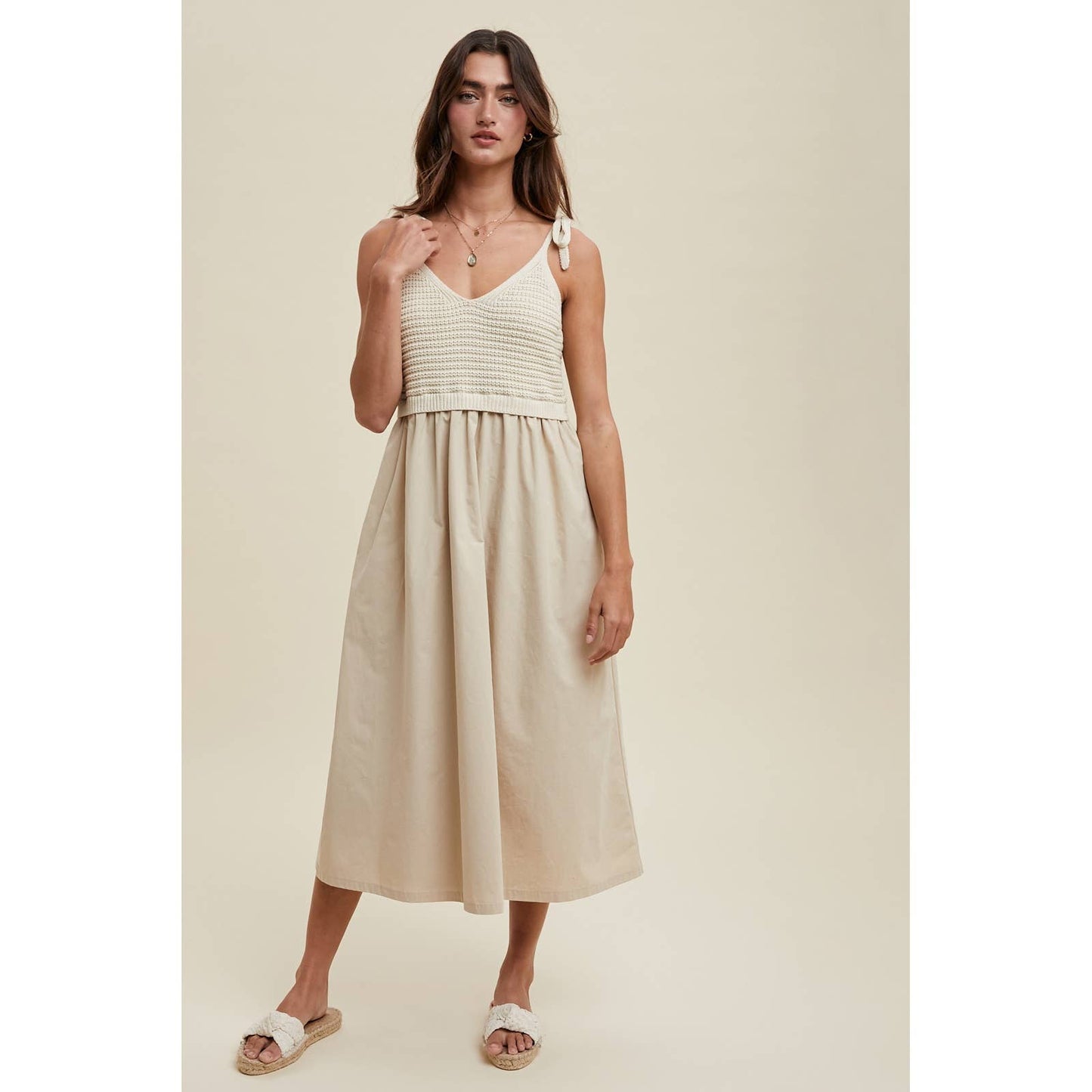 MIXED MEDIA MIDI CAMI DRESS / WL24-9896