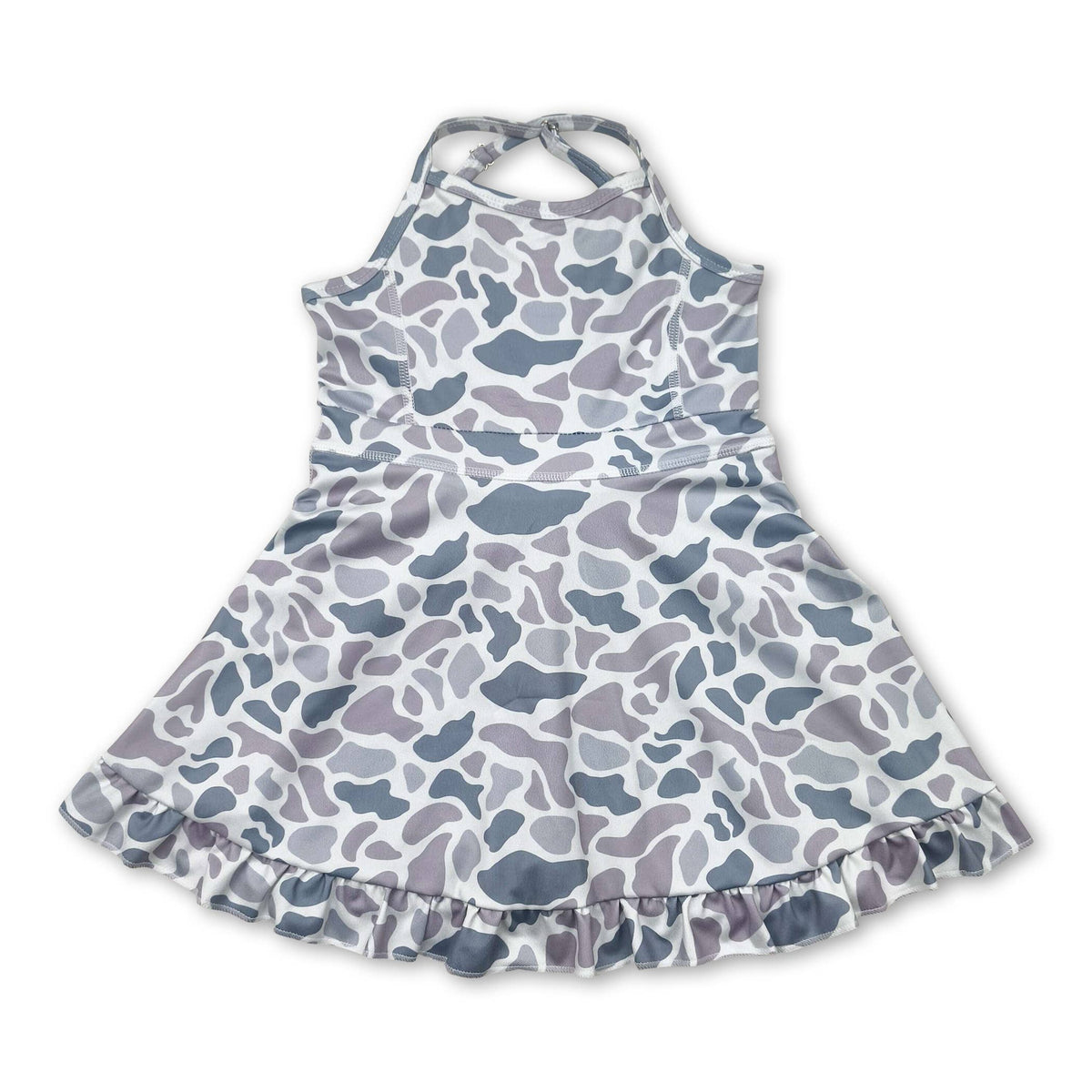 Camo straps ruffle kids girls athletic dresses