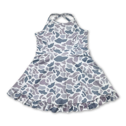 Camo straps ruffle kids girls athletic dresses
