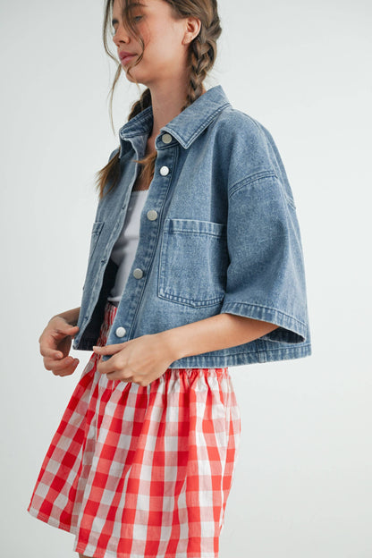 Button Front Cropped Shirt - BMJ7681