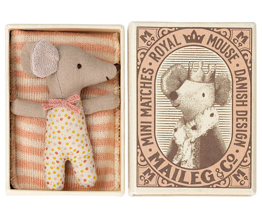 Sleepy/wakey baby mouse in matchbox- rose