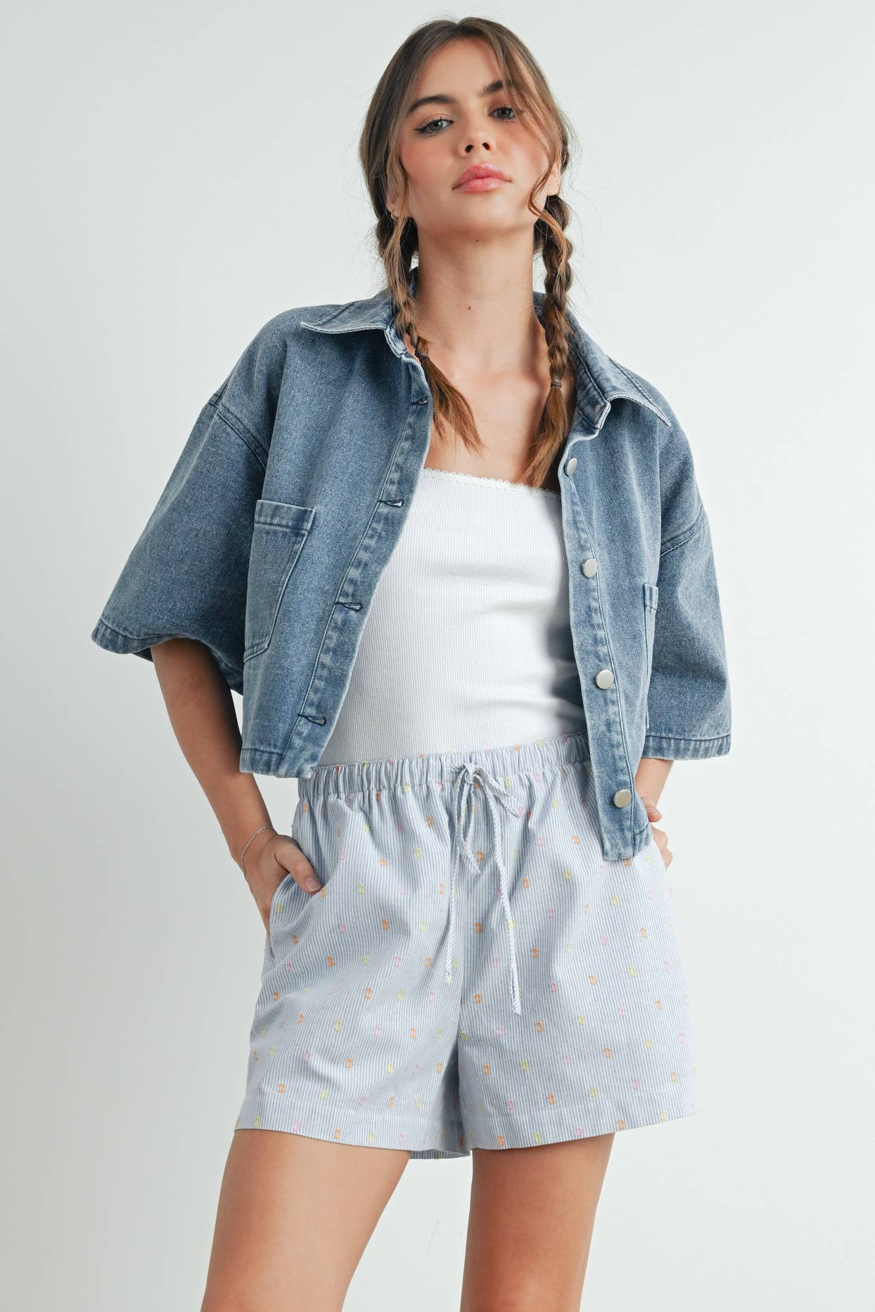 Button Front Cropped Shirt - BMJ7681
