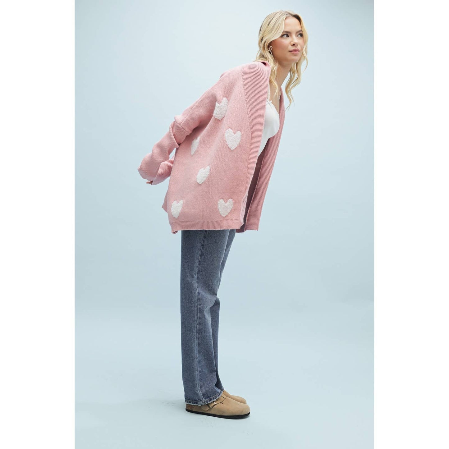 HEART BRUSHED DROP SHOULDER CARDIGAN  Blush/Cream