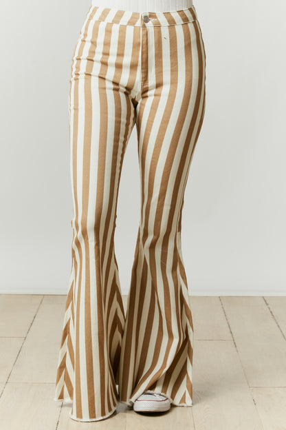 Stripe flare denim / camel