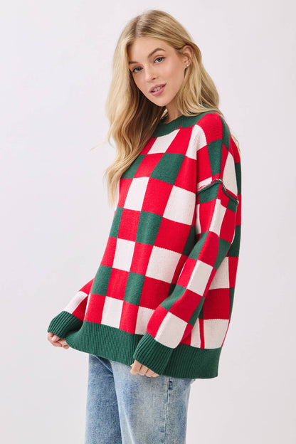 Oversized Checkered Christmas Sweater