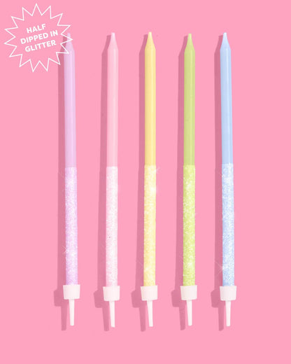 Pastel Glitter Candles - 10 glitter candles 5" cake decor, birthday party Bday