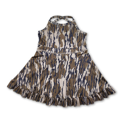 Grey camo straps ruffle girls athletic dress