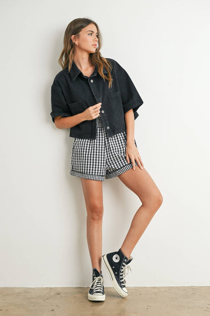 Button Front Cropped Shirt - BMJ7681