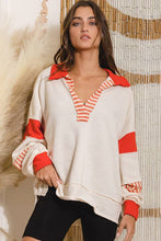 Load image into Gallery viewer, T2004 -French Terry Knit Color-block Collared Loose Fit Top