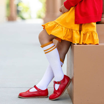 Marigold Striped Lace Top Knee High Socks