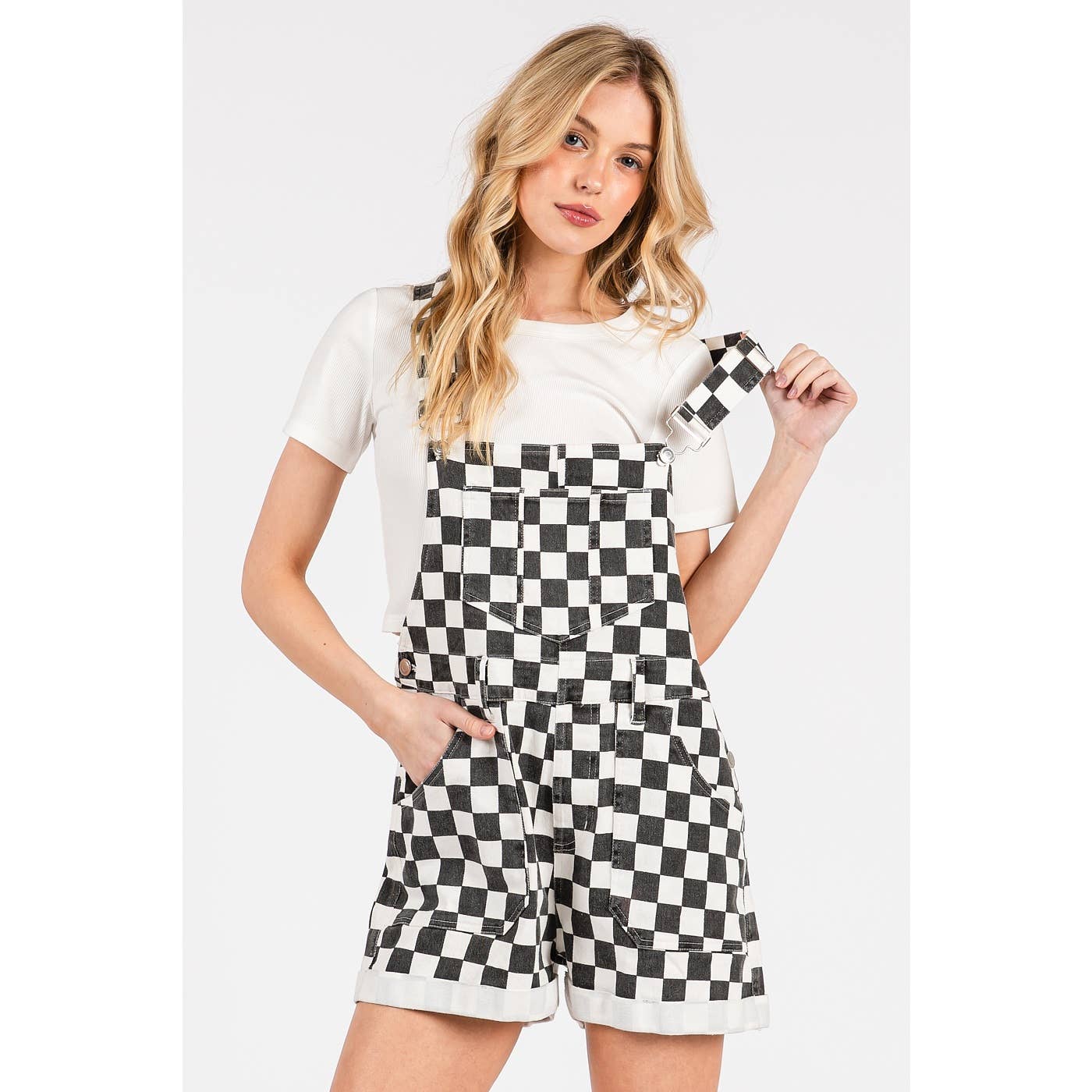 GAME DAY CHECKERED ROMPER BIB OVERALLS