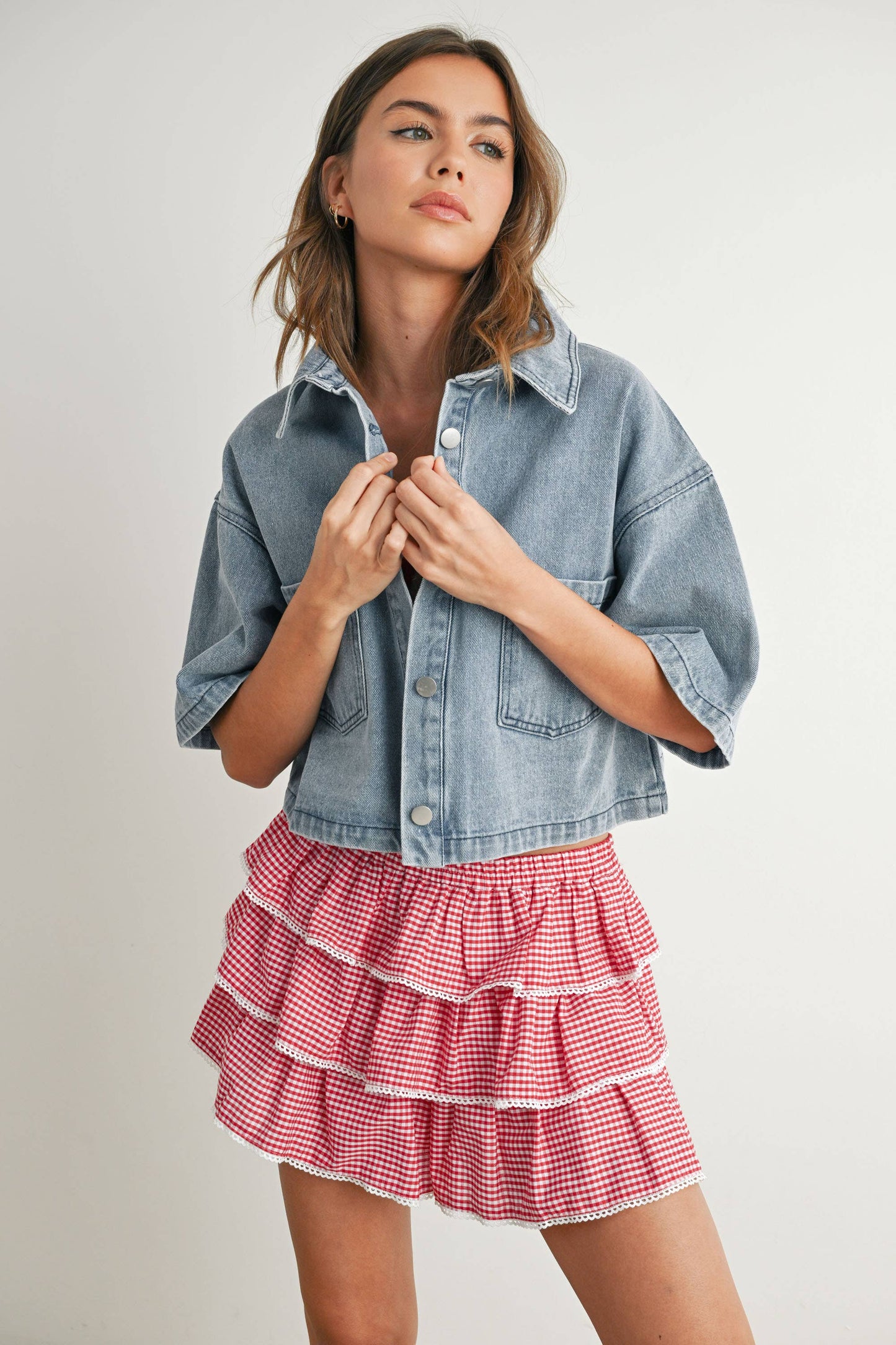 Button Front Cropped Shirt - BMJ7681