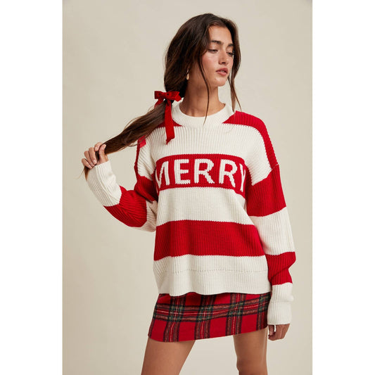 'MERRY' STRIPED KNIT SWEATER / WL25-11180