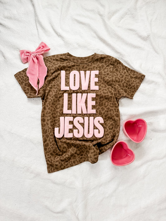 LOVE LIKE JESUS leopard kid tee