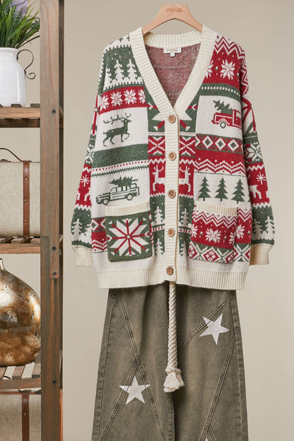 Christmas Pattern Knit Cardigan