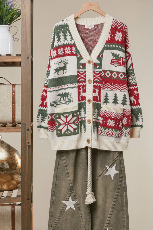 Christmas Pattern Knit Cardigan