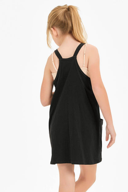 Relaxed Tank Dress with Built-In Romper Lining BLACK