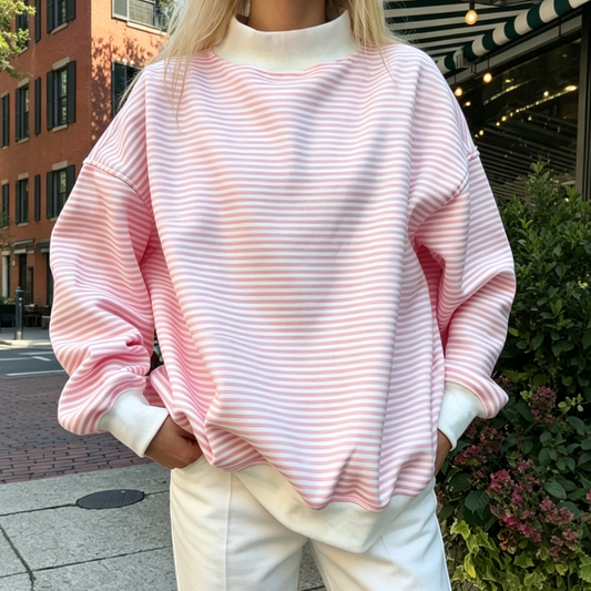 Women's Fall Southern Style Striped Mock Neck Sweatshirt