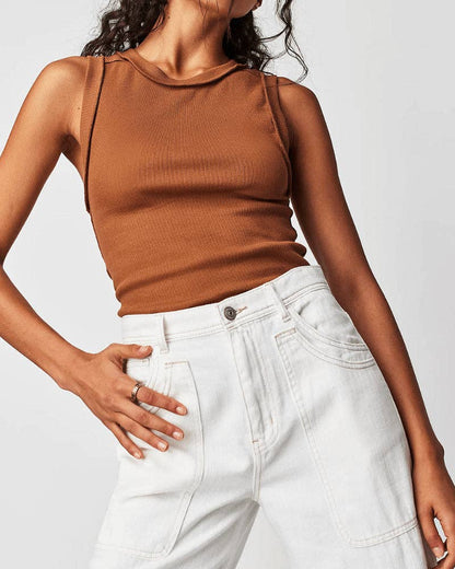 Ladies Ribbed Sleeveless Tank Top