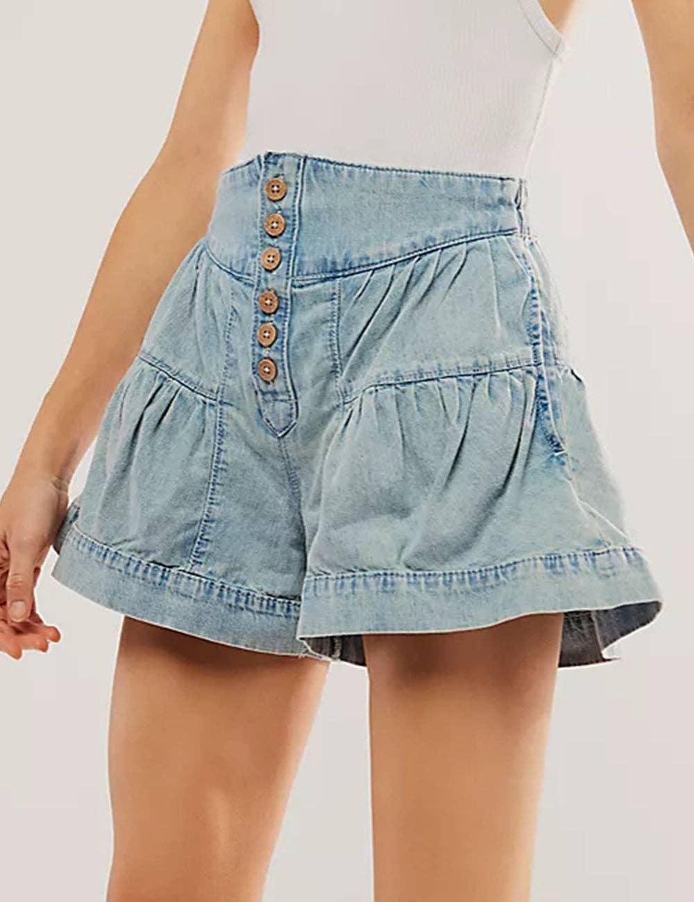 Ladies Solid Color Cotton Denim Shorts