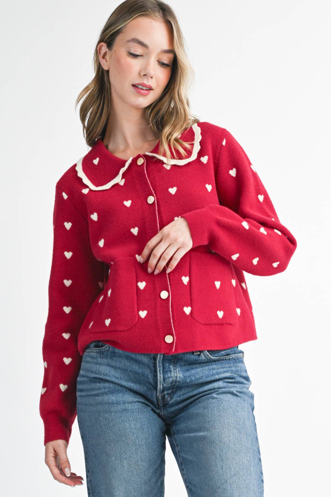 Heart Pointelle Peter Pan Cardigan