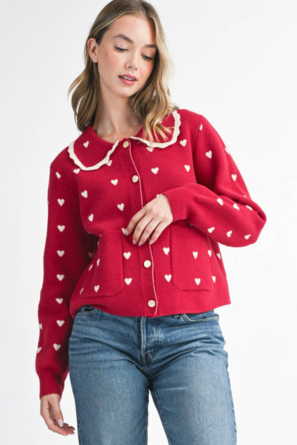 Heart Pointelle Peter Pan Cardigan