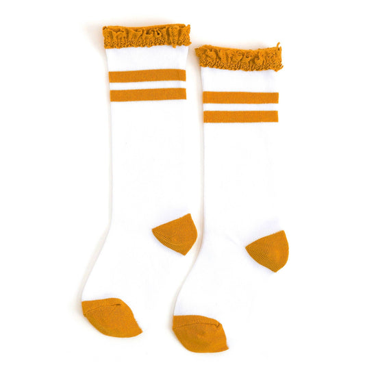 Marigold Striped Lace Top Knee High Socks