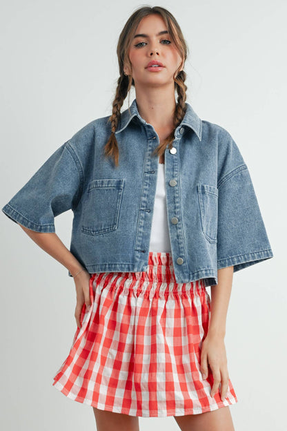 Button Front Cropped Shirt - BMJ7681