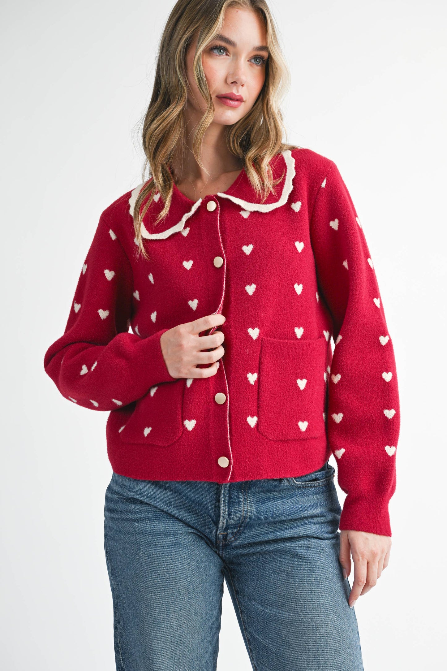 Heart Pointelle Peter Pan Cardigan