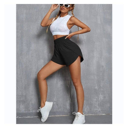 Elastic High-Waisted Loose-Fit Sports Shorts