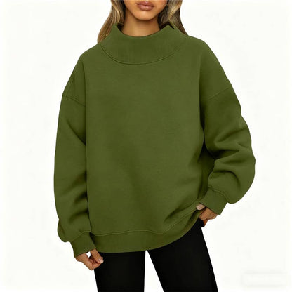 Solid Color High Neck Fleece Sweatshirt
