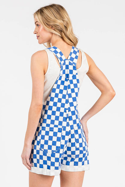 GAME DAY CHECKERED ROMPER BIB OVERALLS