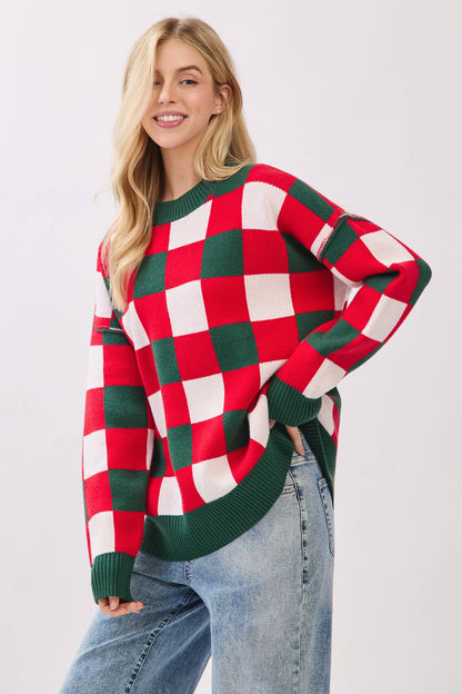 Oversized Checkered Christmas Sweater