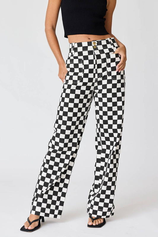 Demi Checkered Bottoms w Elastic Band: Black