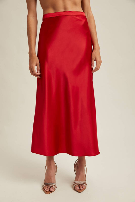 BASIC SATIN MIDI SKIRT / WL25-10095