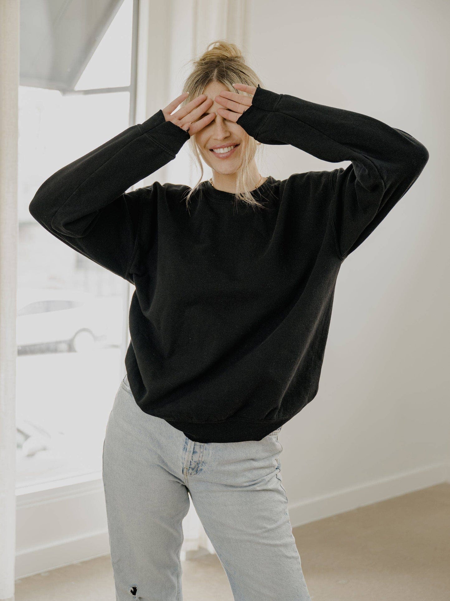 LivyLu Black Blank Thrifted Sweatshirt