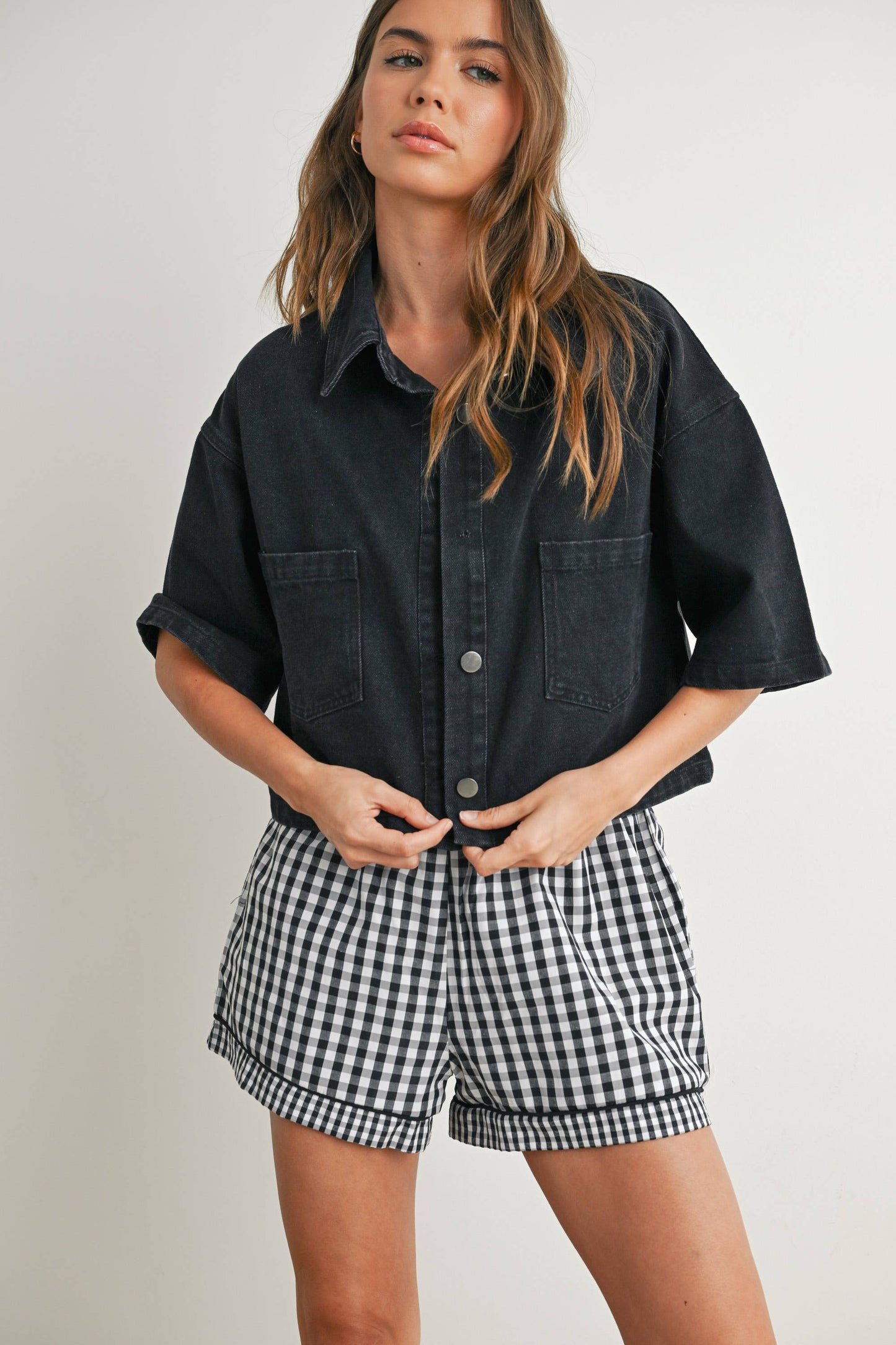 Button Front Cropped Shirt - BMJ7681