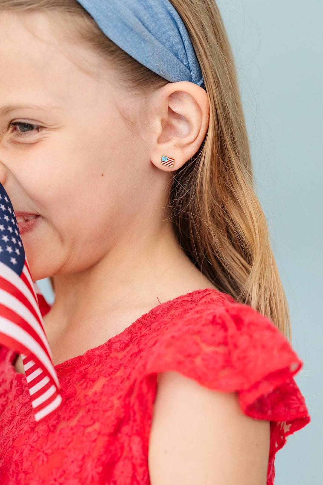 American Flag  Stud Earrings - Hypoallergenic, Flat Back