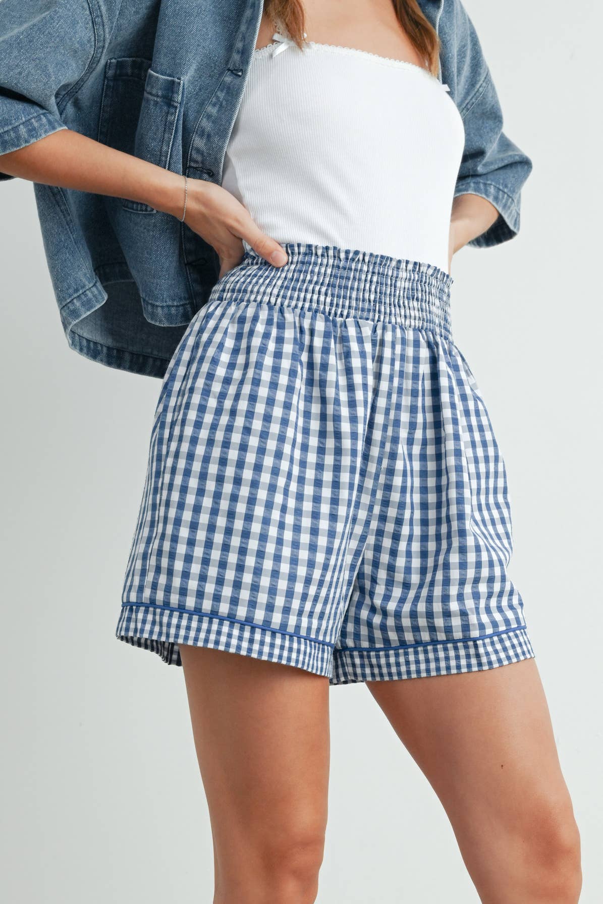 Garterized Gingham Shorts - BMP7658