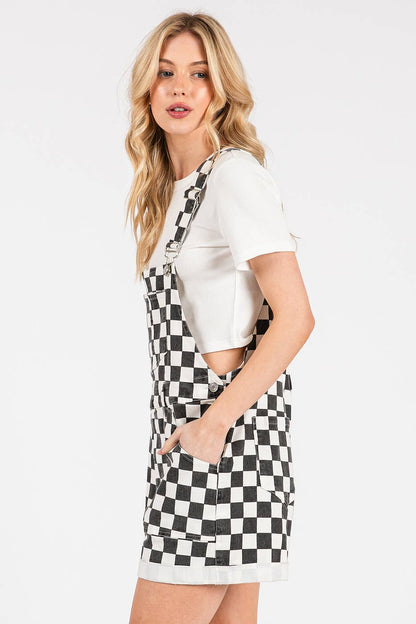 GAME DAY CHECKERED ROMPER BIB OVERALLS