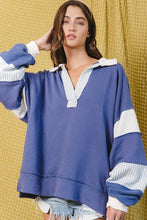 Load image into Gallery viewer, T2004 -French Terry Knit Color-block Collared Loose Fit Top